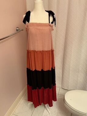 Blu Pepper Tiered Maxi Dress in Pink, Orange, Black, Red